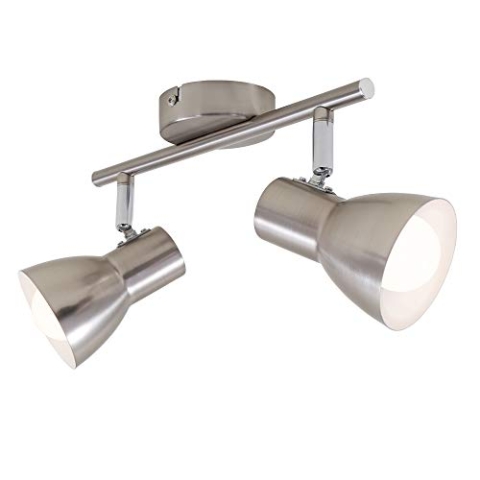 Briloner Leuchten Deckenleuchte, Deckenspot, Strahler dreh-und schwenkbar, 2x E14, max. 25 Watt, Retro, Matt-Nickel, 275x80x150mm (LxBxH)