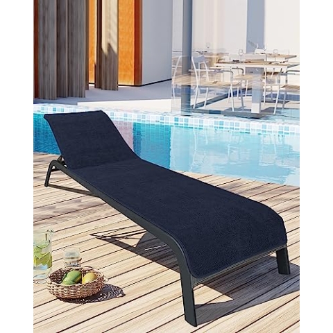 LAYNENBURG 2er-Set Premium Schonbezug für Gartenliege - 100% Baumwolle - Oeko-TEX 100 - Frottee Handtuch-Bezug Sonnenliege - Liegenbezug mit Umschlag für Standliege, Liege-Stuhl (75x200 cm Blau)