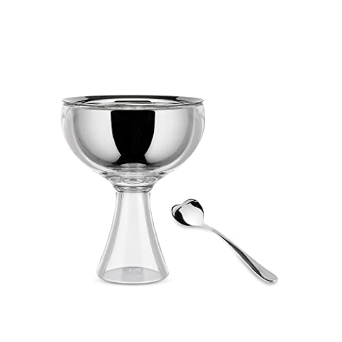 Alessi Big Love AMMI01S I - Set Bestehend aus Einem Eisbecher und ein Eislöffel, aus Edelstahl 18/10 und Thermoplastischem Harz Glänzend Poliert, Eisgrau, Ice
