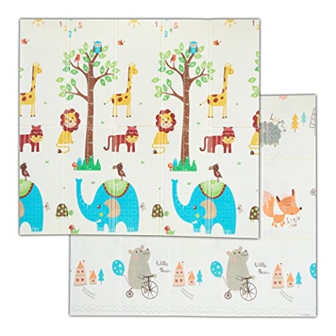Relaxdays Spielmatte Tiere, beidseitig, schadstofffrei, abwaschbar, 195x175 cm, XPE-Schaumstoff, Spielteppich Baby, bunt