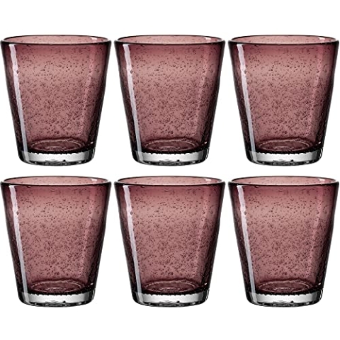 Leonardo Burano Trink-Gläser 6er Set, handgefertigte Wasser-Gläser, spülmaschinengeeignete Gläser, bunte Trink-Becher aus Glas lila 330ml, 034761