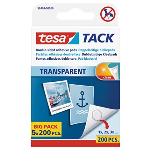tesa 59401 Doppelseitige Klebepads TACK, Max Packung mit 1000 Pads