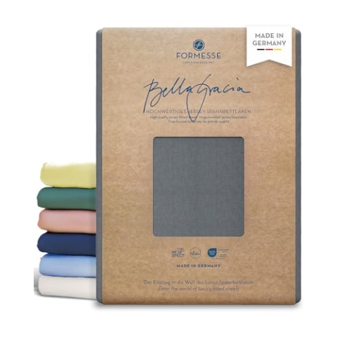 Formesse – Bella Gracia Jersey Spannbettlaken 120x190-130x220cm - bis 25cm Höhe - 97% Baumwoll-Kompaktgarn/Spannbetttuch aus Deutschland/Baumwoll Bettlaken mit Elastan - Farbe Hellanthrazit