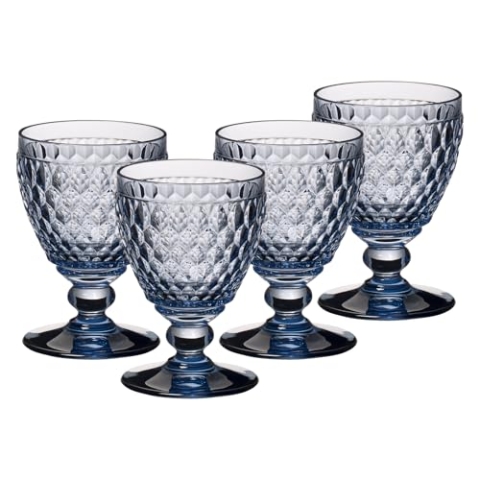 Villeroy & Boch Boston Coloured Weißweingläser Blue 4er Set, 230 ml, Farbige Weingläser mit Facettenmuster, Kristallglas für Weißwein, Spülmaschinengeeignet, Blau