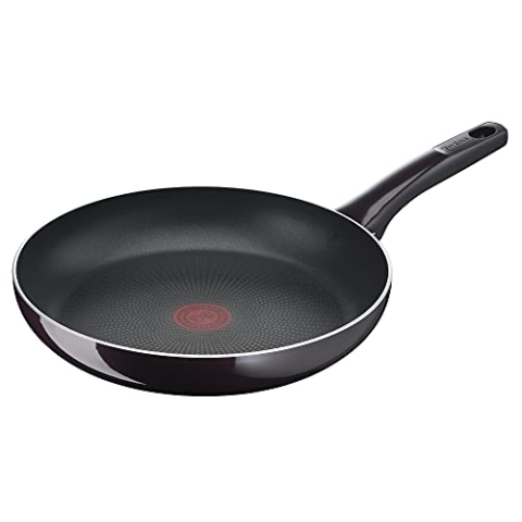 Tefal Resist Intense Bratpfanne 28 cm, Pfanne mit Antihaftversiegelung, Thermo-Signal bei idealer Brattemperatur, widerstandsfähig, nicht induktionsgeeignet, Made in France, dunkelrot, D52206