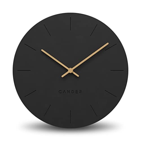 Cander Berlin MNU 2630 S Wanduhr MDF lautlos ohne Tickgeräusche 30 cm analog Wohnzimmer modern Vintage schwarz Holzzeiger