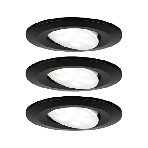 Paulmann 99991 LED Einbauleuchte Calla rund 3er Set 3x6W IP65 neutralweiße Einbaustrahler Schwarz matt schwenkbar Spots Kunststoff Einbaulampe 4000K