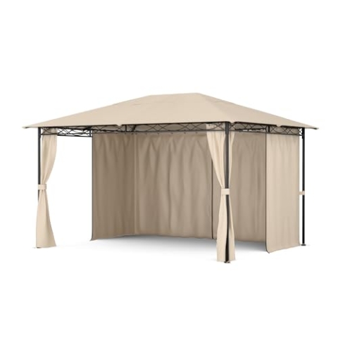 blumfeldt Mondo Pavillon 3x4 – Stahlrahmen, Mit Vorhängen, Wetterfeste Überdachung, Gartenpavillon, Rostfrei, Leichter Aufbau, Beige