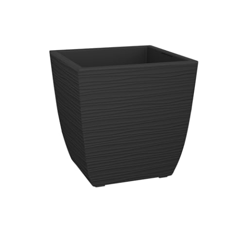 EDA Diva Stone Blumenkasten, quadratisch, 42 l, mit herausnehmbarem Innentopf, Verwendung im Innen- und Außenbereich, Wellenmuster, 43,5 x 43,5 x 44,2 cm
