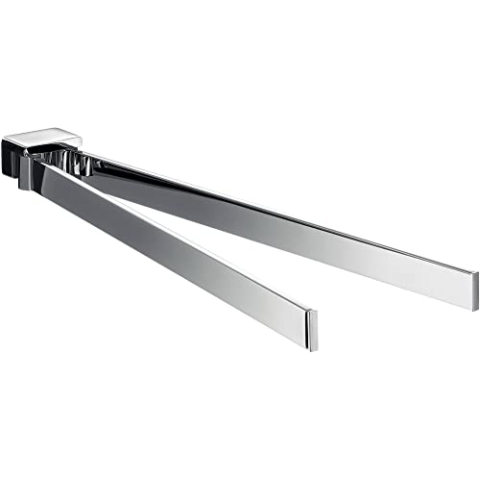 emco LOFT Handtuchhalter zweiarmig zur Wandmontage, schwenkbarer Badetuchhalter aus Aluminium, hochwertige Handtuchstange für zwei Handtücher, chromfarben, Chrom