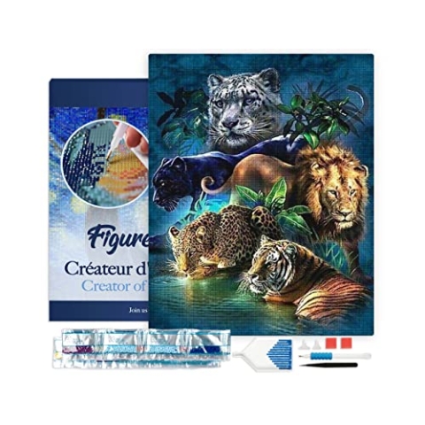 Figured'Art Diamond Painting Erwachsene 40x50cm Mit Rahmen Ganze Leinwand gespannt Dschungeltiere 5D Bilder Eckige Steine - DIY Set Basteln