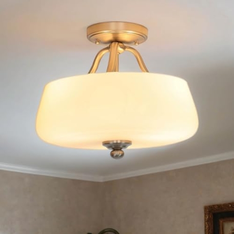 Licht-Erlebnisse Deckenlampe E27 Weiß Nickel Ø37cm Glas Metall Jugendstil Deckenleuchte Wohnzimmer Esszimmer
