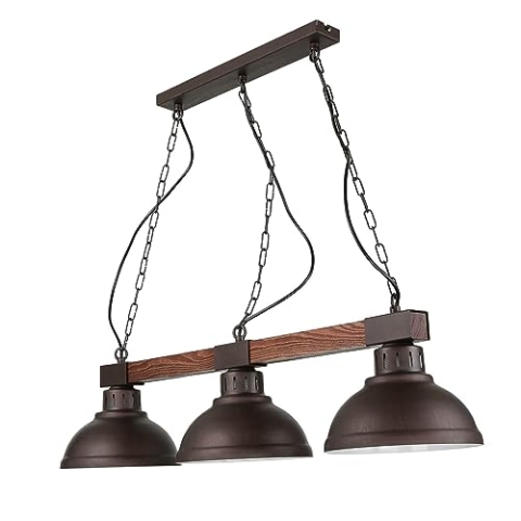 Licht-Erlebnisse Hängelampe Holz Metall in Braun Wohnzimmer Esszimmer 72 cm lang E27 Landhaus Vintage 3-flammig Rustikale Pendelleuchte Esstisch HAKON