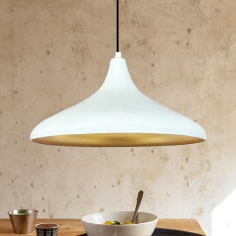 bamyum Champion Hängelampe Küche Weiß Ø35cm Lampenschirm Hängelampe Wohnzimmer, Küchenlampe Deckenleuchte Skandinavische Pendelleuchte Vintage Hängelampe Esstisch Wohnzimmer, Hängelampe Skandinavisch