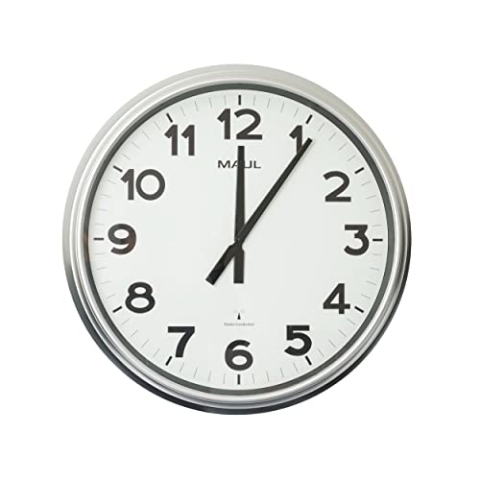 Maul Wanduhr MAULride Ø 61 cm | Funkuhr mit automatischer Zeiteinstellung | ideal für Wohnzimmer, Schlafzimmer, Küche, Arbeitszimmer und Büro | Gute Lesbarkeit für große Räume | Silber
