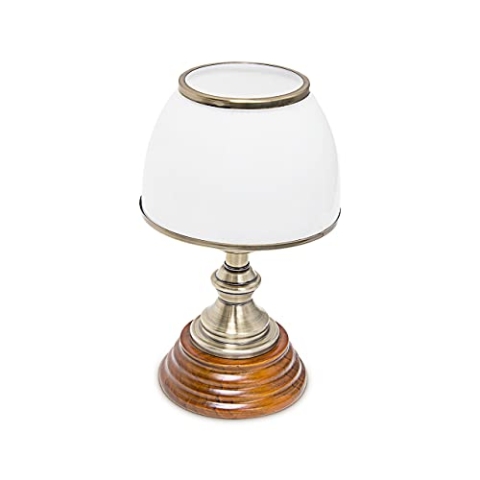 Relaxdays Tischlampe Holz Jugendstil mit Glasschirm weiß Messing-Optik 10018911 28.5 x 16 x 16 cm