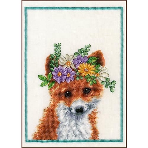 Lanarte Kreuzstich Stickpackungen Gezählter Kreuzstichbilder Set BLUMENKRONE FUCHS Wanddekoration Handarbeit Set für Erwachsene 22 x 30 cm DIY Deko Bastelset Handwerker Kreative Geschenkset