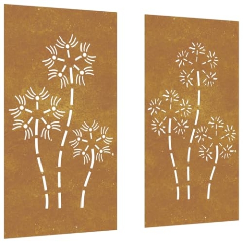 vidaXL Garten Wanddeko 2-TLG., Gartendeko mit Blumen-Design, Wandbild Wandschmuck Wetterfest, Wandkunst Dekoration Wanddekoration, Cortenstahl