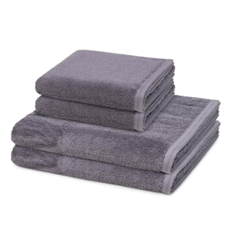 Vossen - Vegan Life - 2 X Handtuch 2 X Duschtuch im Set (Dunkelgrau)