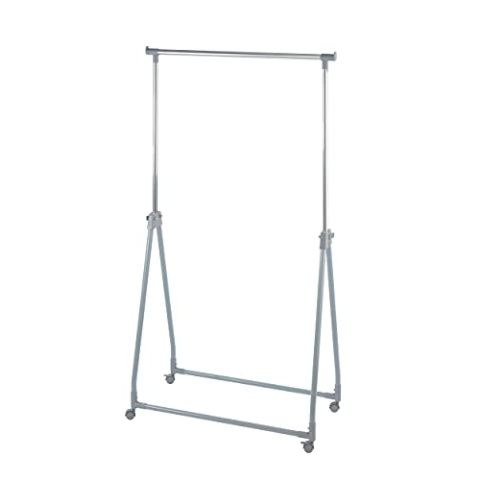 WENKO Kleiderständer klappbar, Kleideraufbewahrung mit verstellbarer Kleiderstange und Rollen, Kunststoff/Metall, 88 x 100-168 x 11-49 cm, Chrom/Grau