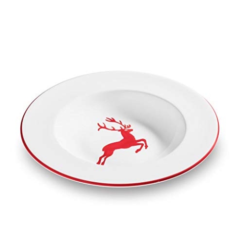 GMUNDNER KERAMIK Suppenteller Gourmet Durchmesser : 24 cm rubinroter Hirsch Geschirr, handgemacht in Österreich