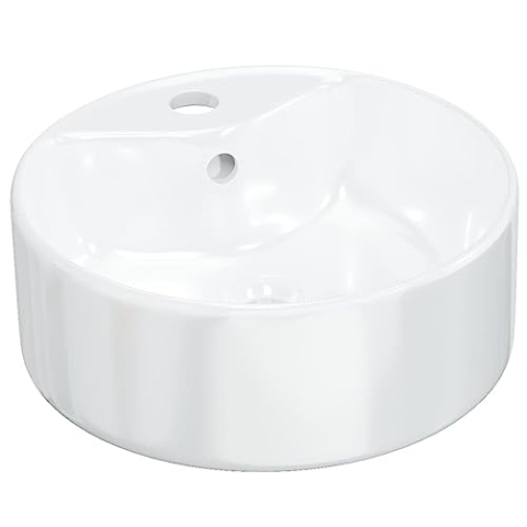 vidaXL Waschbecken, Becken für Badezimmer Waschzimmer Schminkraum, Handwaschbecken ohne Wasserhahn Ablaufgarnitur, Aufsatzwaschbecken Badwaschbecken, Weiß Keramik Rund