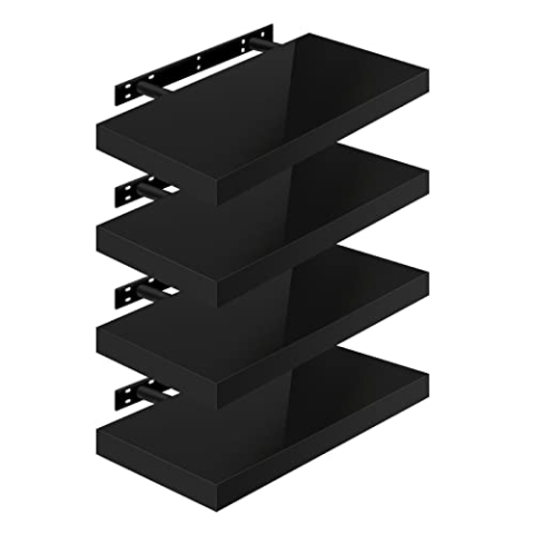 WOLTU Wandregal Volato Set von 4 Regalen Wandboard freischwebend Schweberegal CD DVD Regal Bücherregal Holz Board 50x22,9x3,8cm schwarz RG9477sz-4