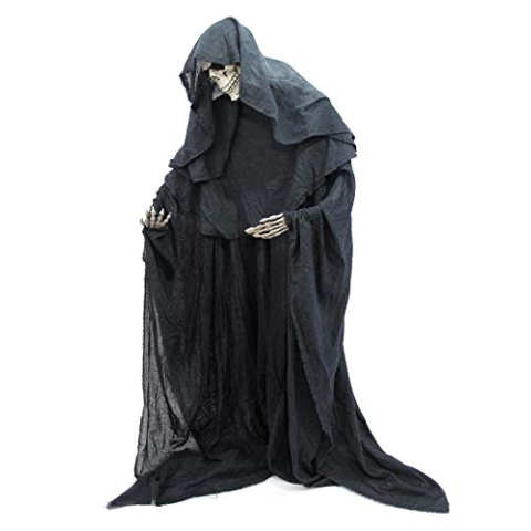 EUROPALMS Halloween Figur Skelett formbar | Stehendes Skelett im schwarzen Umhang | Individuell zu biegen