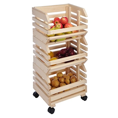 Spetebo Holz Obsthorde mit Rollen - Obstkiste aus Massivholz - rollbares Obstregal
