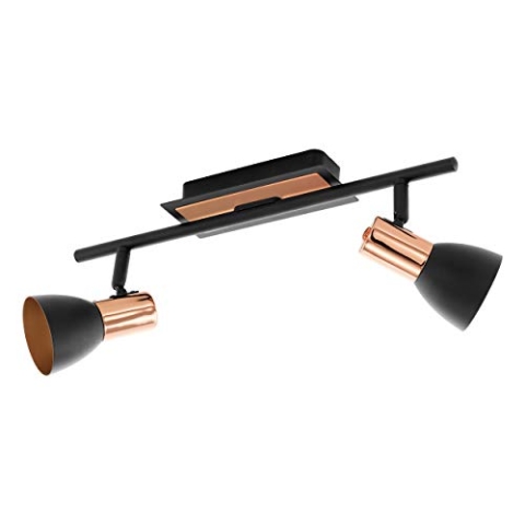 EGLO LED Deckenleuchte Barnham, 2 flammige Deckenlampe, Deckenstrahler aus Metall, Wohnzimmerlampe in Schwarz und Kupfer, Flurlampe, Spots inkl. GU10 Leuchtmittel, warmweiß