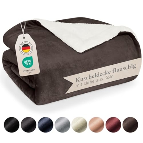 Blumtal Premium Sherpa Kuscheldecke flauschig - Wohndecke Kuscheldecke 220x240 cm - OEKO-TEX zertifizierte Fleecedecke 220x240 cm - Wohn- & Kuscheldecke - Wolldecke 220x240 - Plüschdecke - Dunkelbraun