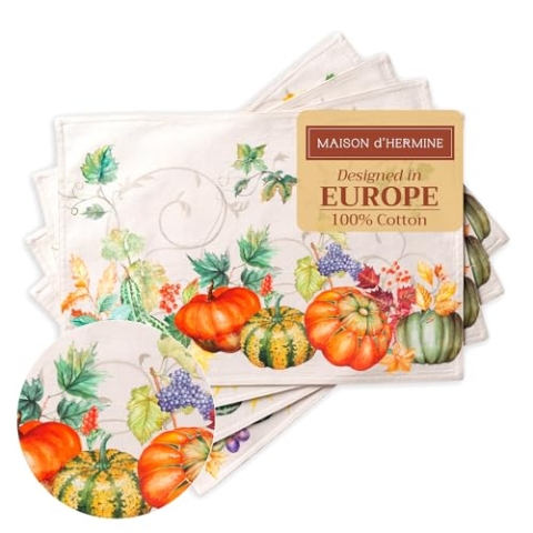 Maison d' Hermine Tischsets, 100% Baumwolle Set mit 4, dekoratives Oster-Tischset, waschbar, Abendessen, Tischset für Urlaub, Abendessen, Hochzeit, Lumina – Erntedankfest/Weihnachten (33cm x 48cm)