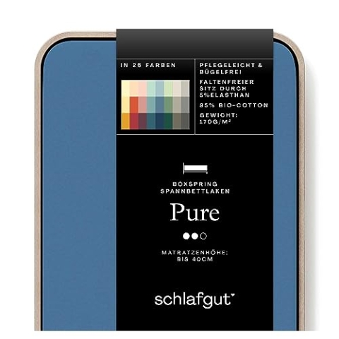 Schlafgut Pure Boxspring Spannbettlaken 140x200cm bis 160x220cm Blue Mid, Spannbetttuch aus weicher Biobaumwolle