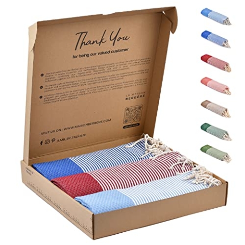 Tadussi ® Strandtuch Saunahandtuch Fouta 100x200 [3er Set] Ideal als Hamamtuch saunatuch XXL für Damen & Herren - Extra Groß - 100% Baumwolle in Marineblau Bordeaux & Hellblau