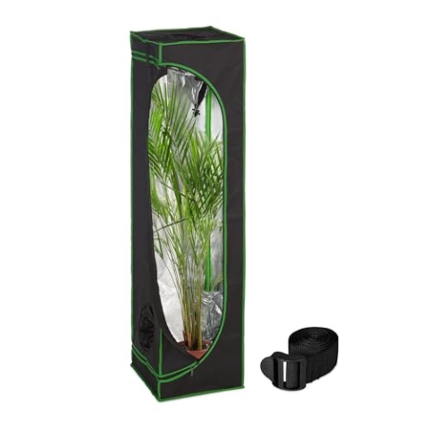 Relaxdays Growzelt, HxBxT: 160x40x40 cm, reflektierende Innenfolie, lichtundurchlässig, Indoor Zuchtzelt, schwarz/grün, Polyester, Stahl, Kunststoff