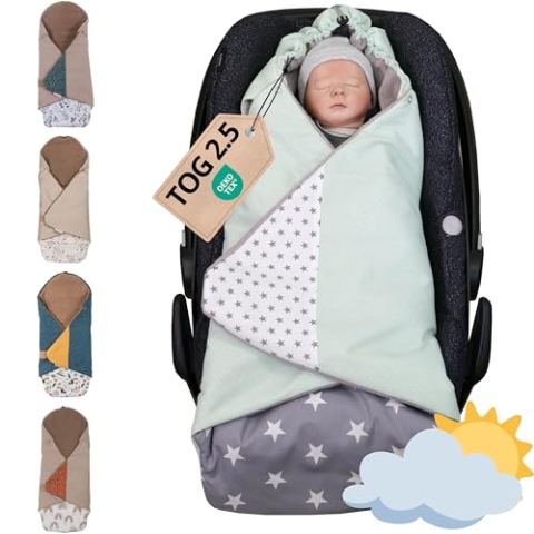 ULLENBOOM Einschlagdecke Babyschale, 100% OEKO-TEX Materialien, Mint Grau (Made in EU) - Babydecke für Kindersitz oder Kinderwagen, kuschelige Decke für Babys, Ideal für Herbst und Winter