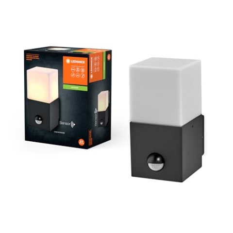 LEDVANCE ENDURA CLASSIC FIGO SQ W SEN Außenleuchte, Wandleuchte, dunkelgrau, Aluminium, schnelle & einfache Installation, IP44 Schutzklasse, indirekte Beleuchtung, Tageslichtsensor, Bewegungsmelder