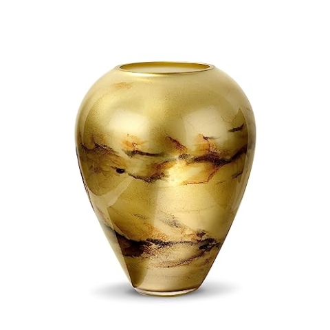 Terroso – Vase – Mundgeblasenes goldenes Glas – Luxuriöses Erscheinungsbild, Stilvoll & Elegant - 33 cm hoch - Marmoroptik – Blumenvase