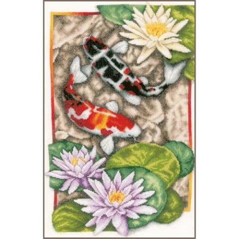 LANARTE Kreuzstich Stickpackungen Gezählter Kreuzstichbilder Set TANZ DER KOIS Wanddekoration Handarbeit Set für Erwachsene 27 x 44 cm DIY Deko Bastelset Handwerker Kreative Geschenkset