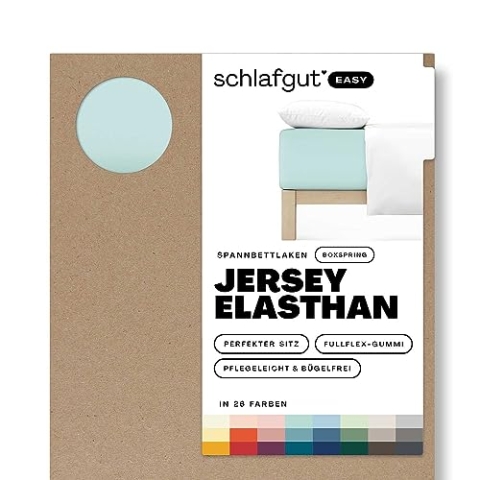 Schlafgut Easy Jersey Elasthan Boxspring Spannbettlaken 90x190 bis 100x220 Petrol Light, Spannbetttuch aus superweicher Baumwolle mit Elasthan
