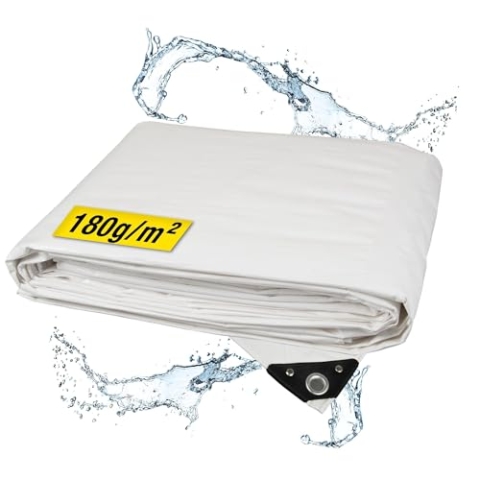 horizont Abdeckplane wasserdicht 180g/m² 10x15m mit reißfesten Ösen, Sandkasten und Pool Abdeckung, Gewebeplane für Auto, Motorrad, Fahrrad - robuste Abdeckfolie für den Außenbereich, weiß