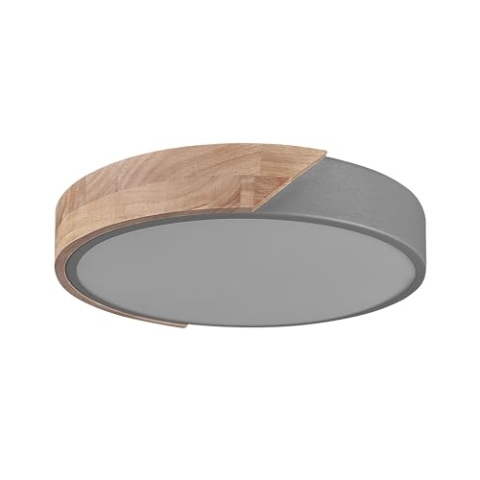 LED Deckenleuchte Metall Acryl grau Holzoptik rund warmweißes Licht Pattani