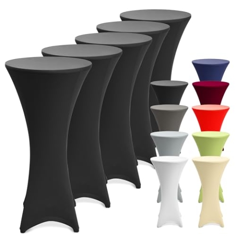 Beautissu 5er Set Stretch Stehtisch Husse Schwarz Ø 80-85 cm Stella – Verstärkung im Fußbereich & 40°C waschbar, rutschfest & bügelfreie Husse für Stehtisch & Bistrotisch als Tisch-Überzug