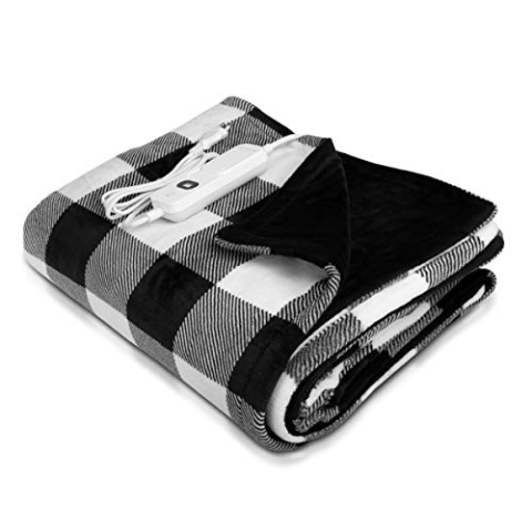 Navaris XXL Elektrische Poncho Heizdecke - 180x130cm 3 Wärmestufen Abschaltautomatik waschbar - Kuschelige Wärmedecke Schwarz Weiß