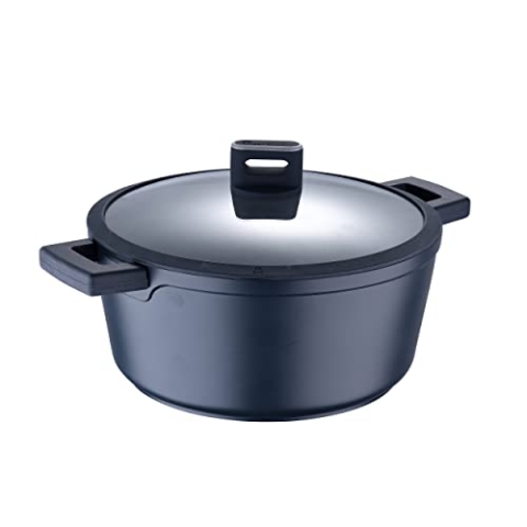MasterPRO Indigo | Topf mit Deckel 28 cm X 13 cm | Kochtopf Antihaftbeschichtet aus Aluminiumguss | Xylan Plus Antihaftbeschichtung | Soft-Touch-Griffe | Für Alle Herdarten