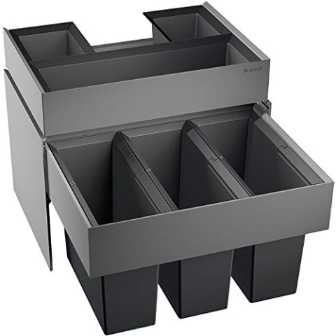 Blanco SELECT Orga 60/3 Abfallsorter Abfalleimer Mülleimer Abfallsammler, Metall, Kunststoff, schwarz/grau, 40 x 56,8 x 47,3 cm