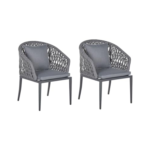 Beliani Gartenstuhl 2er Set Aluminium grau Flechtseil mit Auflagen Modern Lipari