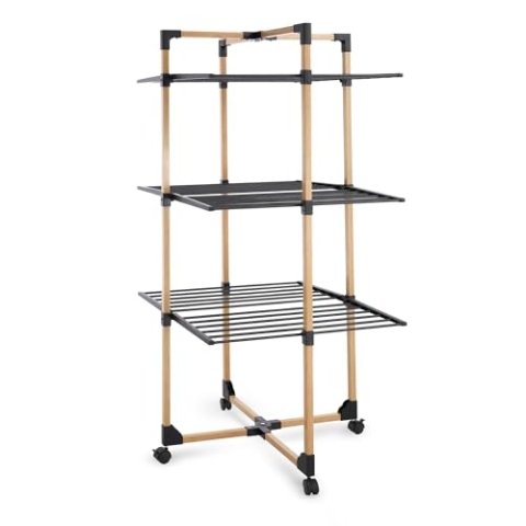 Meisterhome® Extra großer und Stabiler Wäscheständer Turm mit Rollen - Wäscheturm - Turmwäscheständer - Standtrockner - Schwarz - für drinnen und draußen - 30m Trockenleinenlänge