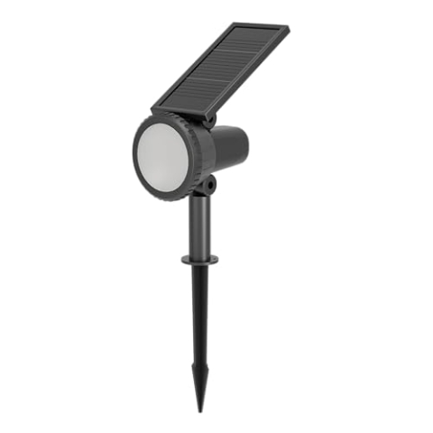 EGLO LED Solarlampe außen Sambuco, Außenlampe mit Erdspieß, Solar Gartenstrahler steuerbar per Fernbedienung, Gartenspot aus Kunststoff in Schwarz, warmweiß, RGB, IP44