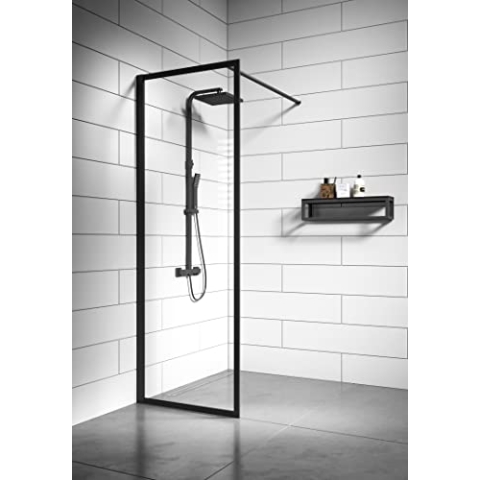 Badplaats B.V. Duschwand Georgia 60 x 200cm Glas Duschabtrennung Walk-In Dusche Nano Duschtrennwand, Schwarz